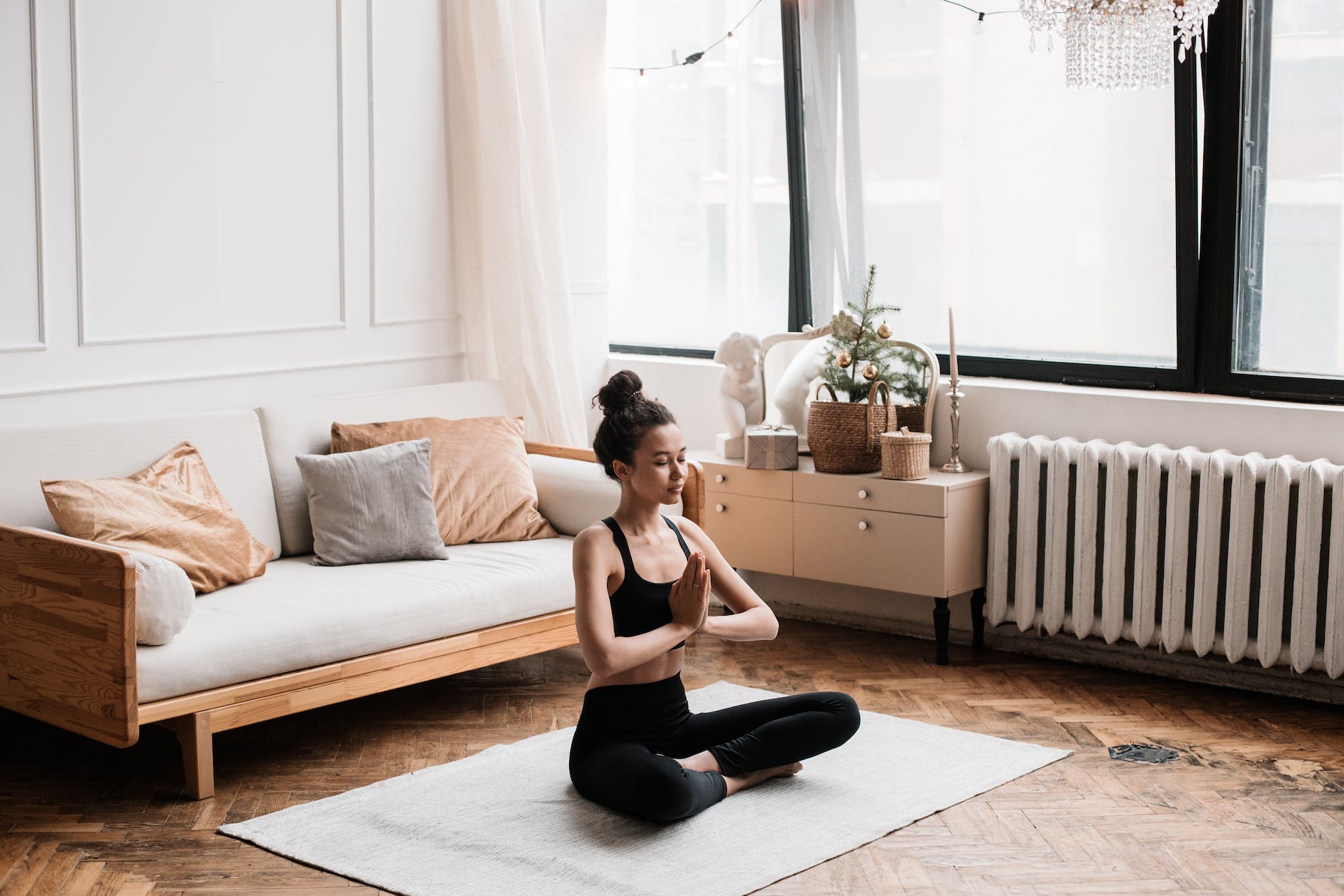 woman in activewear in yoga position